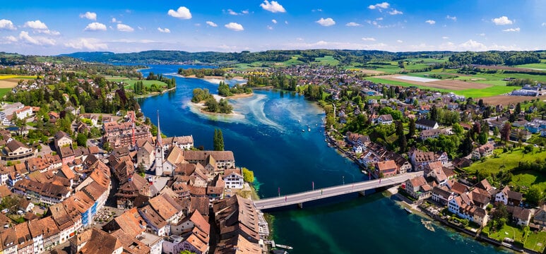 Stein am Rhein – Luftaufnahme der mittelalterlichen Altstadt am Rhein